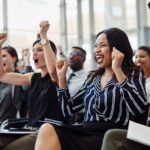 excited crowd at a corporate event